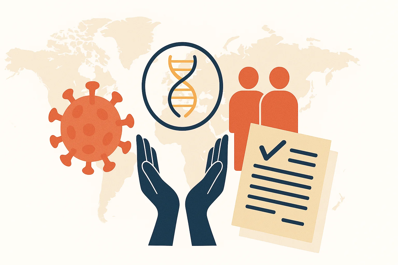 Illustration Hände, Viren, Menschen, Dokument